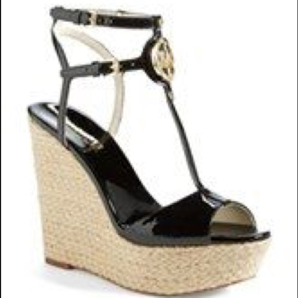 Michael Kors keely wedge black patent leather shoes